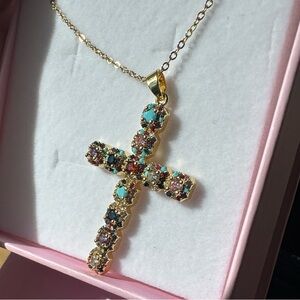 Gold Multicolor Cross Pendant Necklace